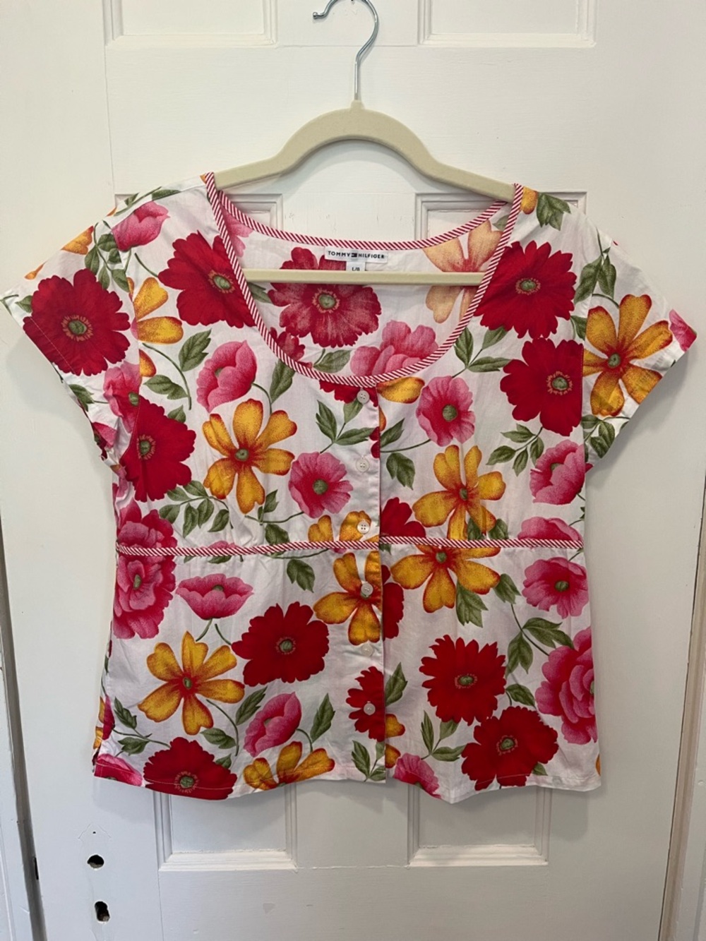 Tommy Hilfiger L Floral Scoop Neck 100% Cotton Top- Cottage Core Spring-summer